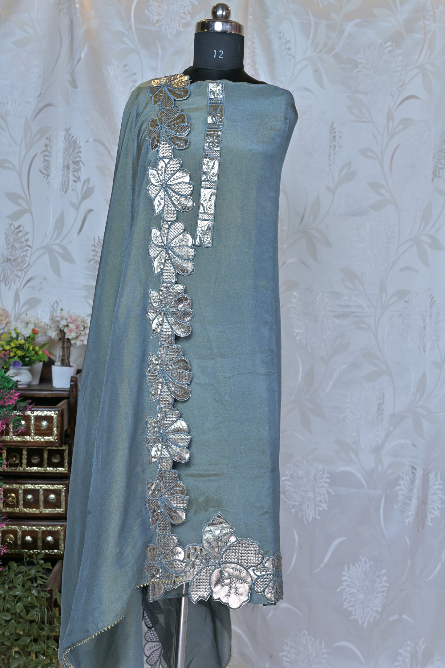 Shimmer Cutwork Semi-Stitched Suit Material with Intricate Embroidered Dupatta