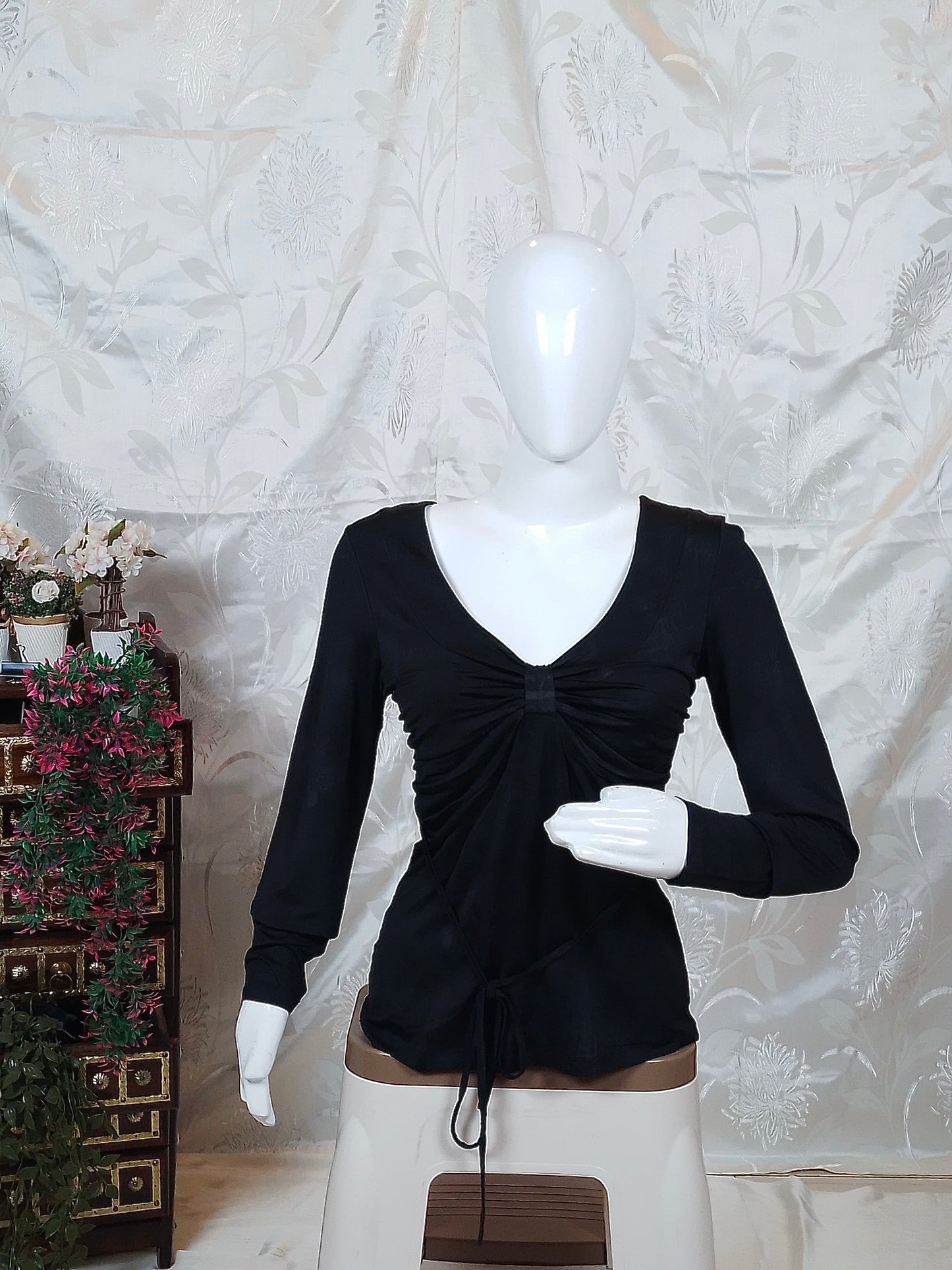 Solid Ruched Tie-Up Top with Back Cutout