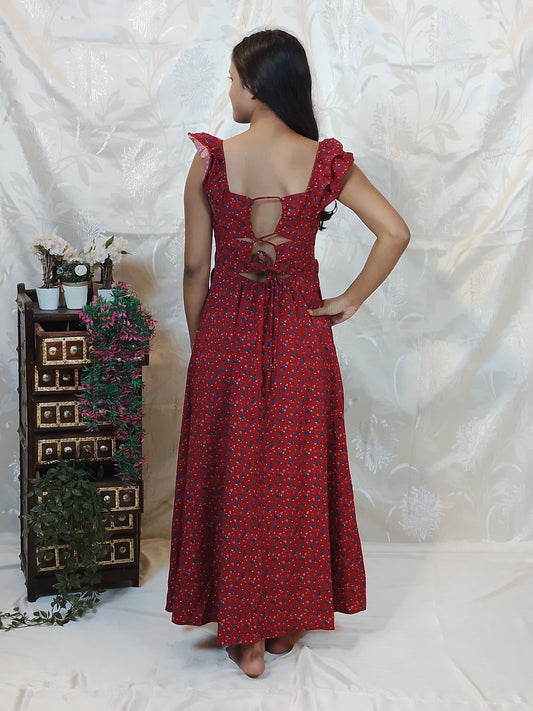 Berry Blossom" Lace-Up Back Maxi Dress