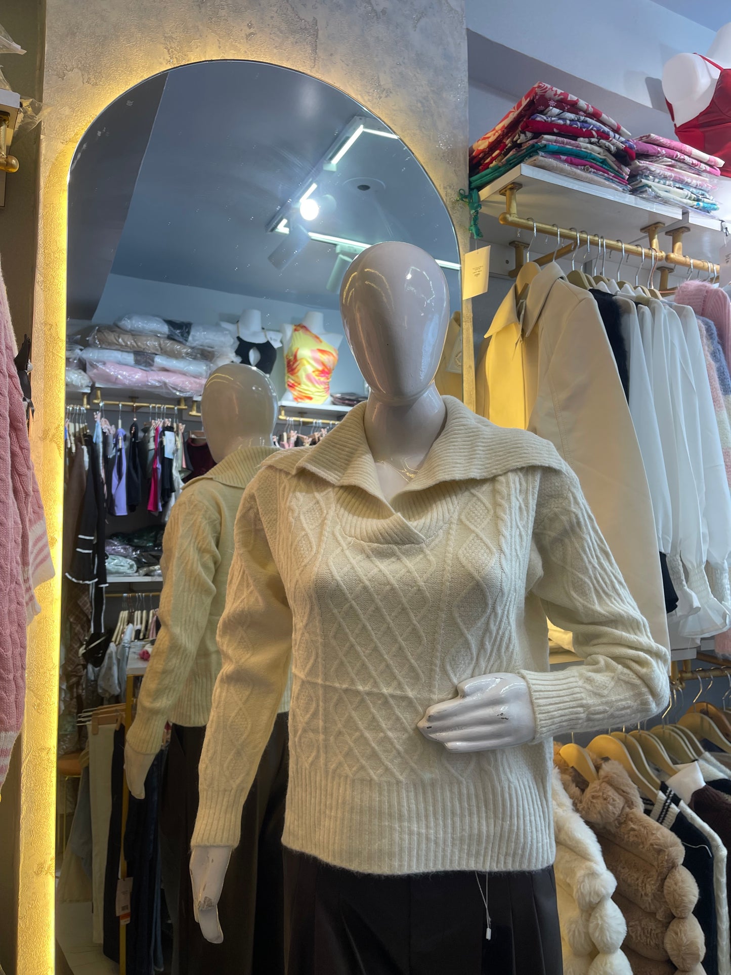 Cozy Chalet" Cable Knit Sweater with V-Collar