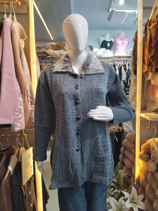 Highland Hearth" Plaid Faux-Fur Trim Cardigan Coat