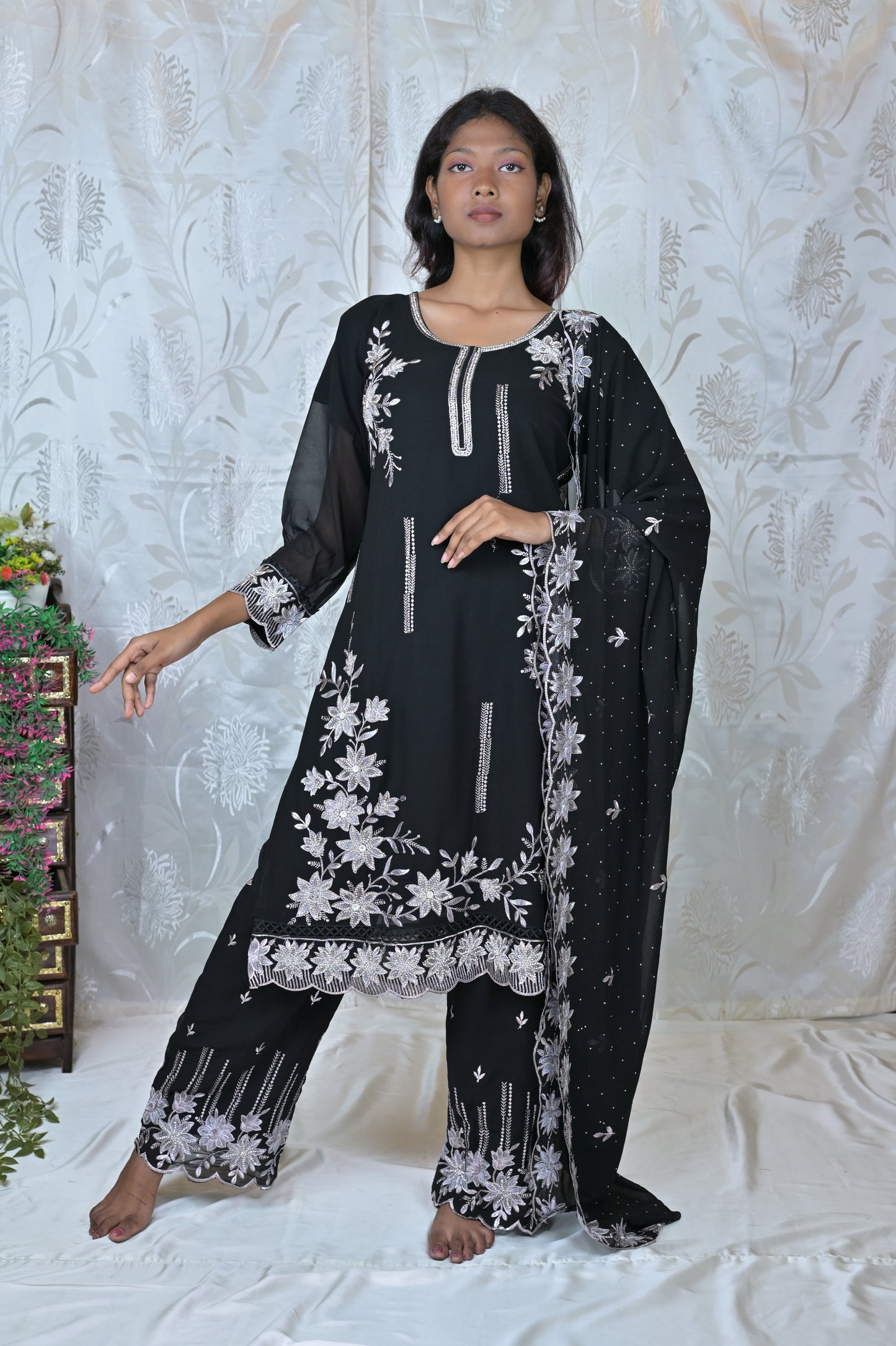 "FLORAL WHISPER" EMBROIDERED 3-PIECE SUIT SET