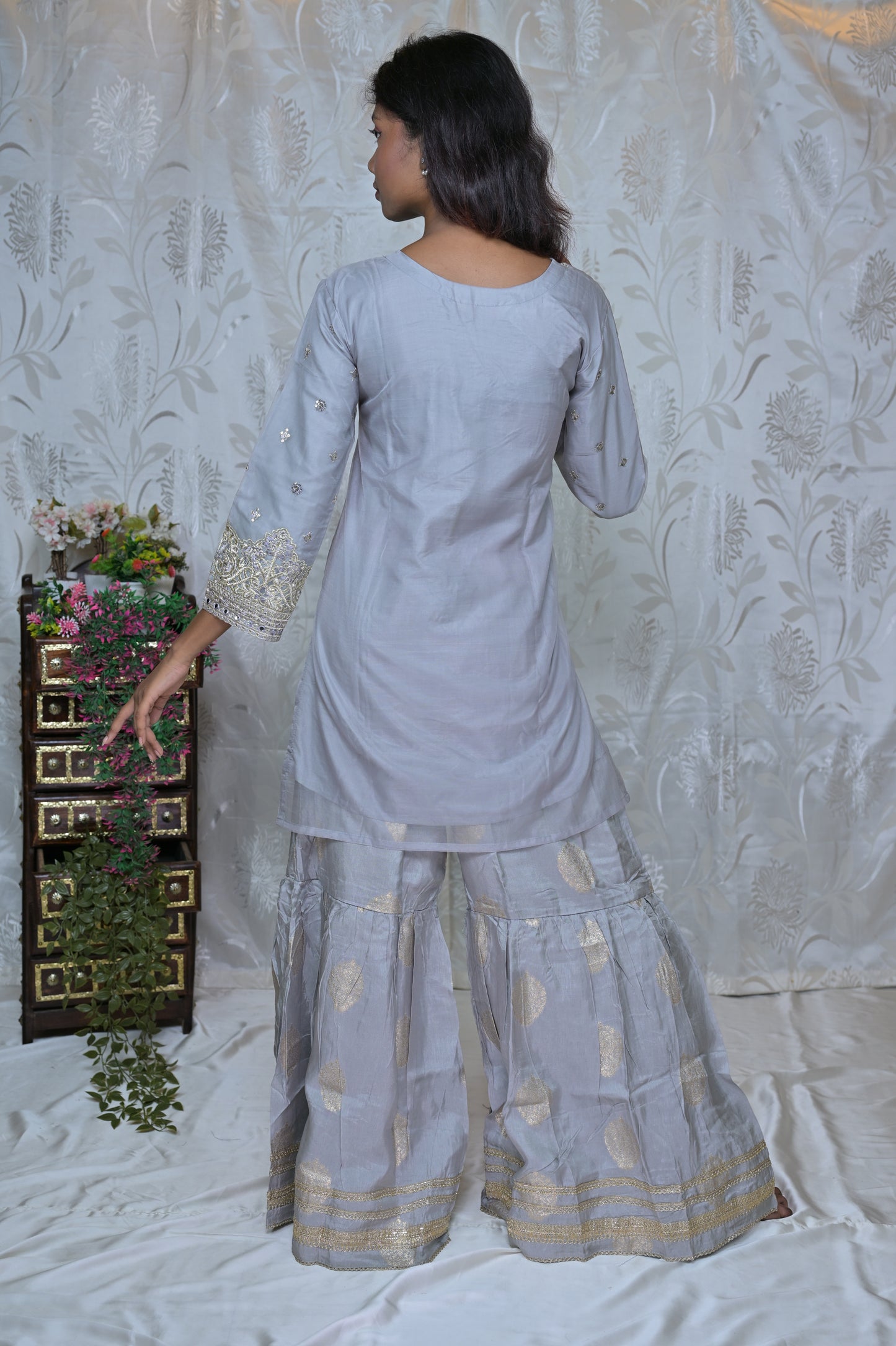 Elegant Gold Threadwork Sharara Ensemble