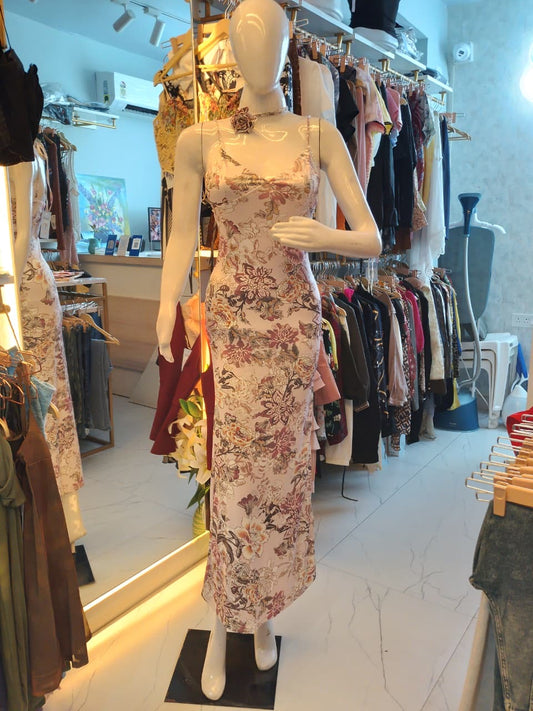 Women Shoulder Straps Bodycon Dress with floral print