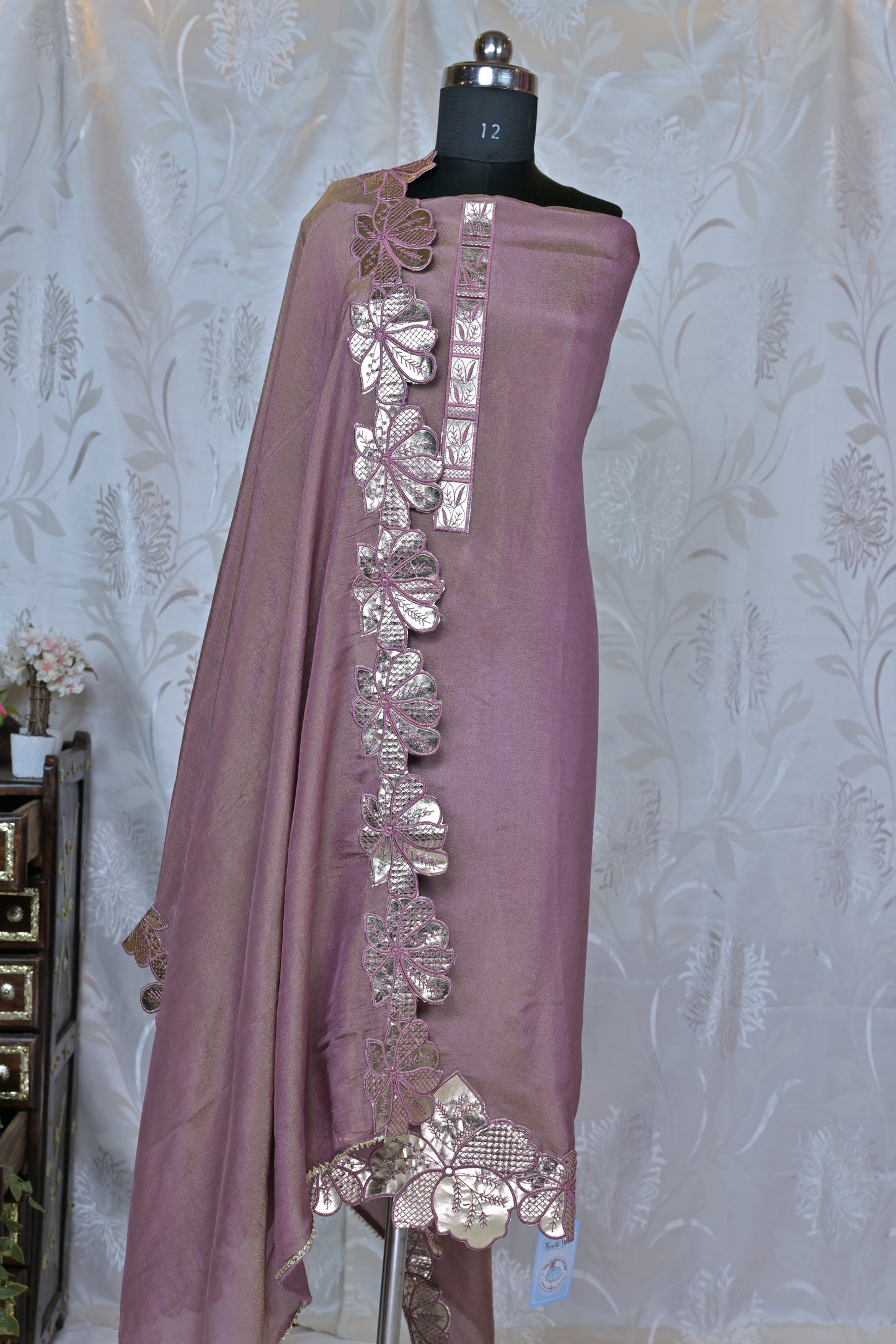 Shimmer Cutwork Semi-Stitched Suit Material with Intricate Embroidered Dupatta