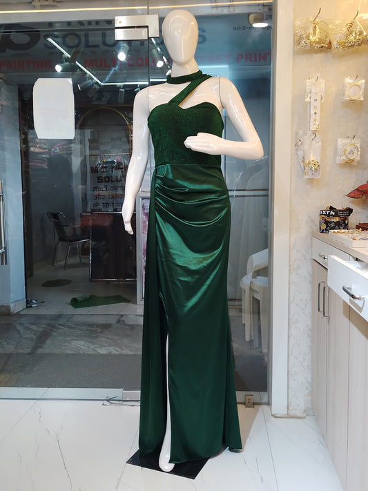 Emerald Gala" One-Shoulder Slit Dress