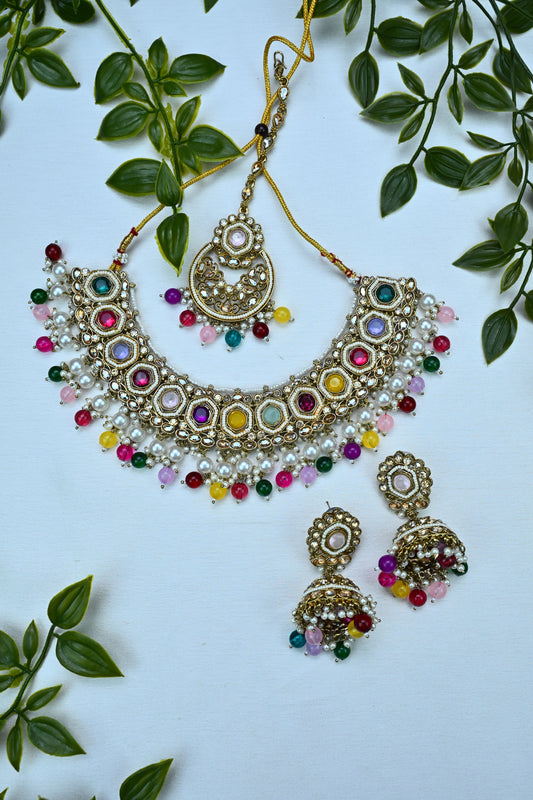 Royal Multi-stone Pearl Kundan Bridal Jewelry Set