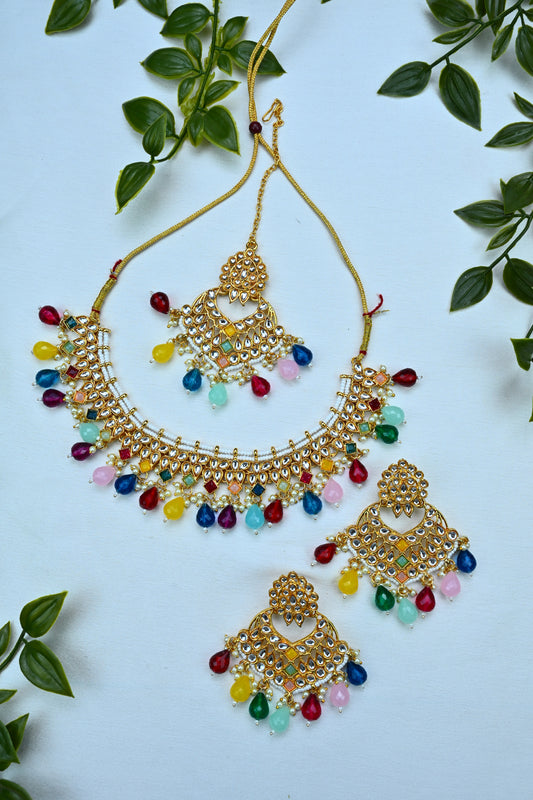 Vibrant Polki & Multicolor Bead Bridal Jewelry Set