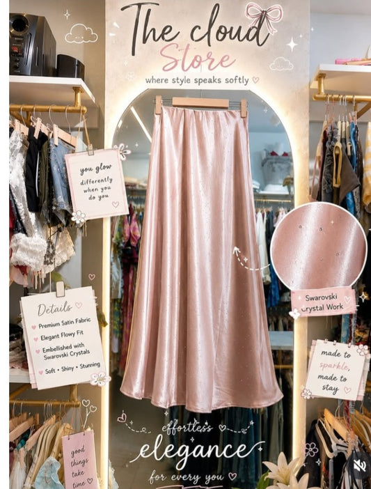 Crystal Embellished Satin Flowy Skirt