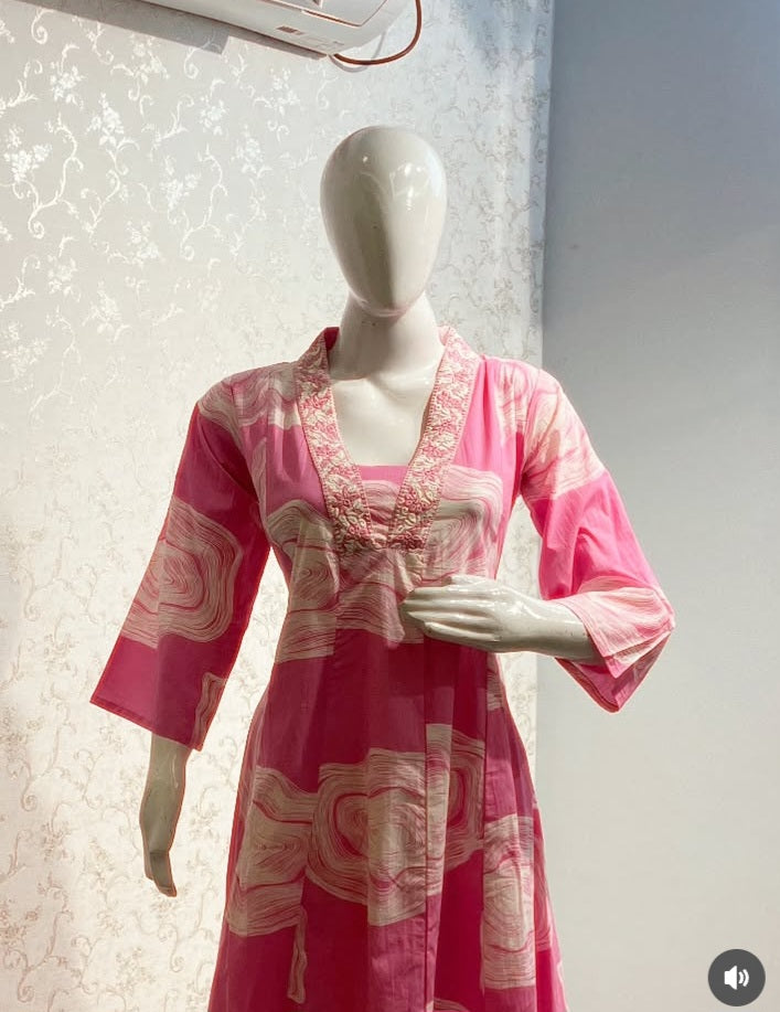 Floral Block-Print Frock Suit Set