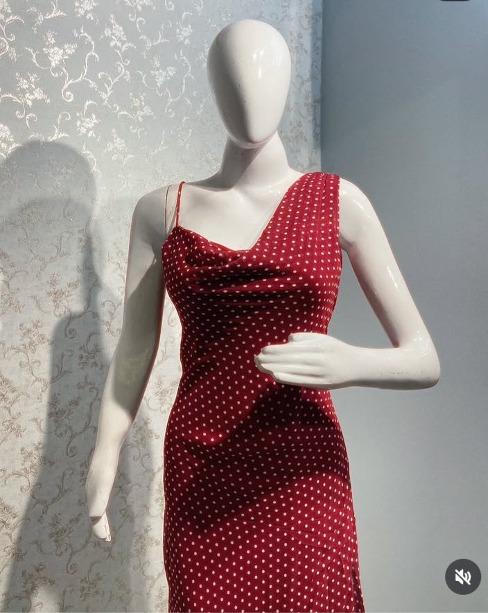 Polka Dot Asymmetric One- Shoulder Dress