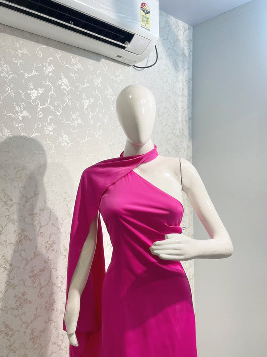 Hot Pink One-Shoulder Drape Dress
