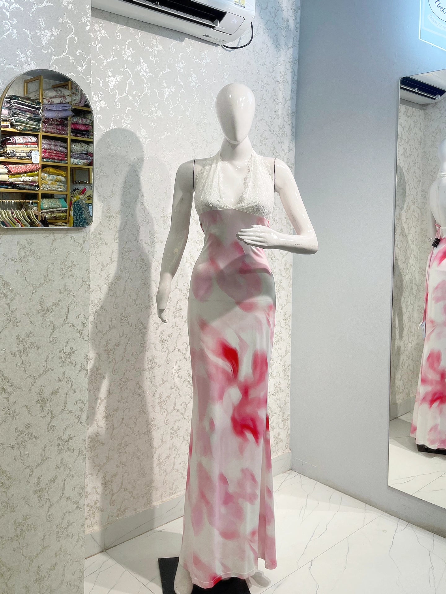 Velora Backless Floral Printed Halter Neck Maxi Dress