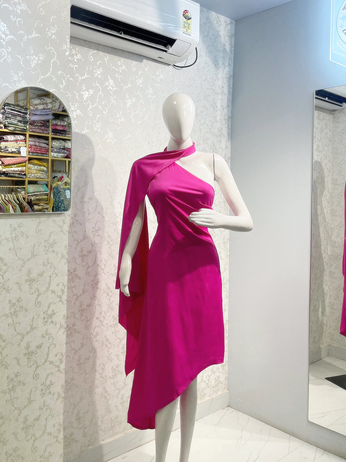 Hot Pink One-Shoulder Drape Dress