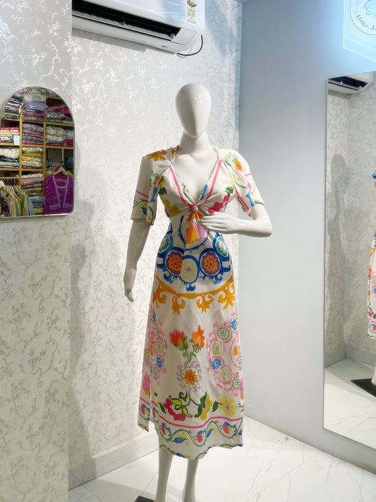 Printed Cotton knot style Dress