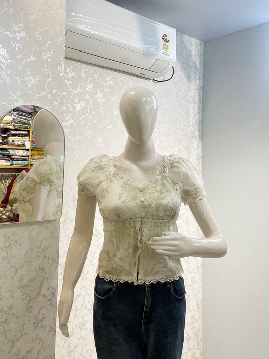 Peony Garden Lace-Trimmed Milkmaid Top