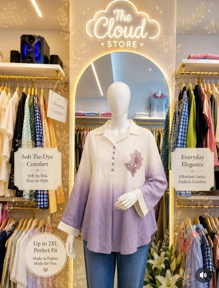Ombre Floral Accent Full-Sleeve Top