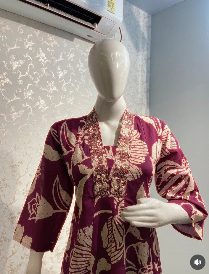 Floral Block-Print Frock Suit Set