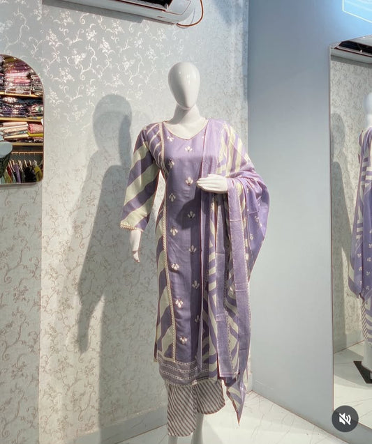Striped and Floral Printed 3-Piece Suit Set