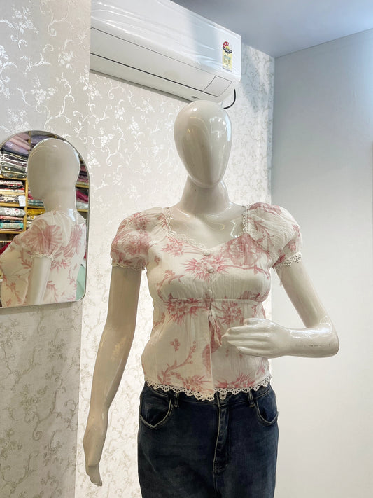 Peony Garden Lace-Trimmed Milkmaid Top