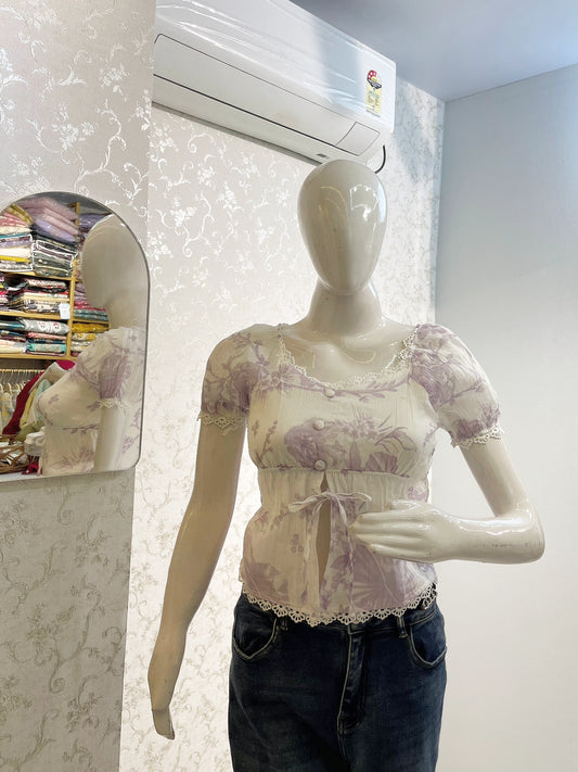 Peony Garden Lace-Trimmed Milkmaid Top