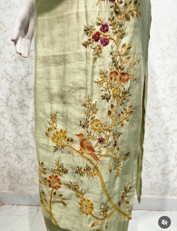 Light Green Embroidered 3-Piece Suit Set with Printed Dupatta
