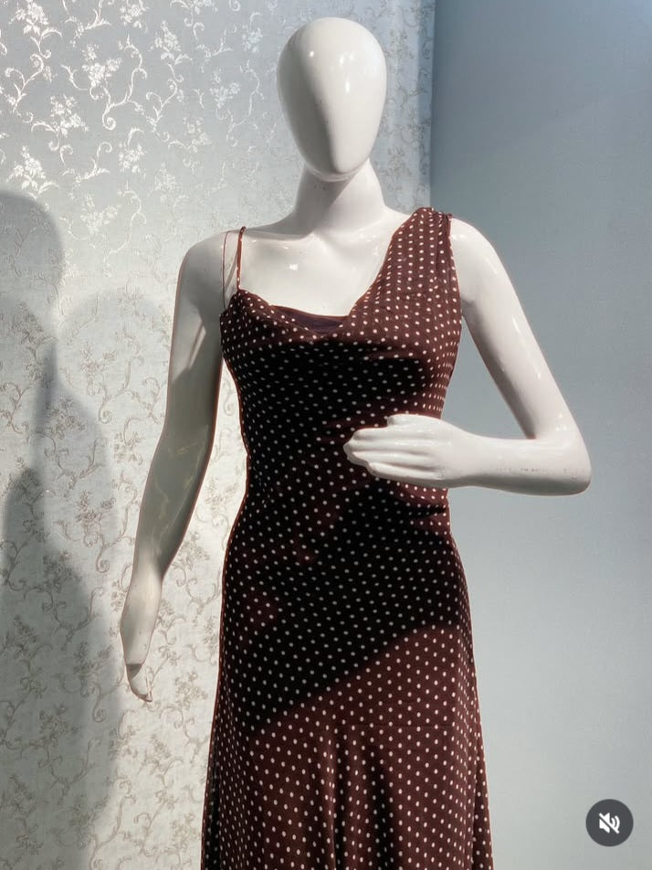 Polka Dot Asymmetric One- Shoulder Dress