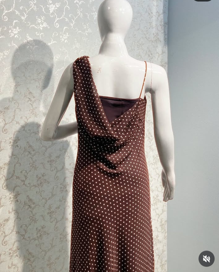 Polka Dot Asymmetric One- Shoulder Dress