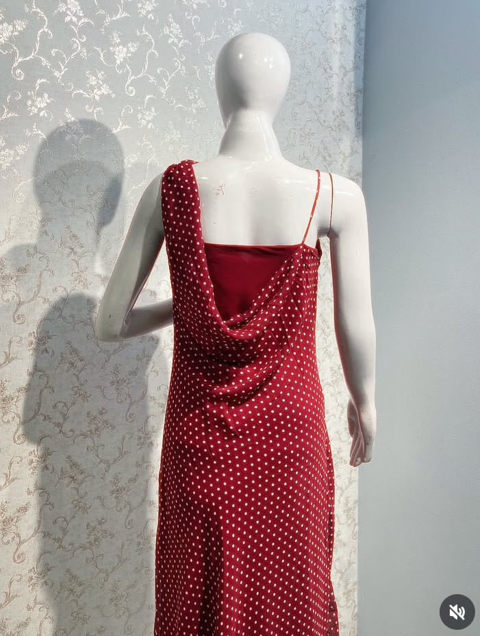 Polka Dot Asymmetric One- Shoulder Dress