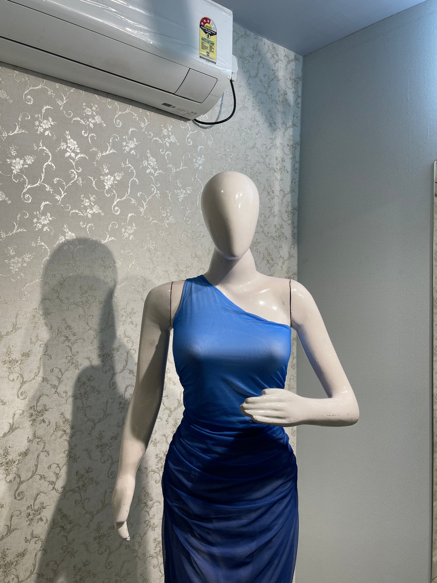 Ombre One-Shoulder Mesh Dress