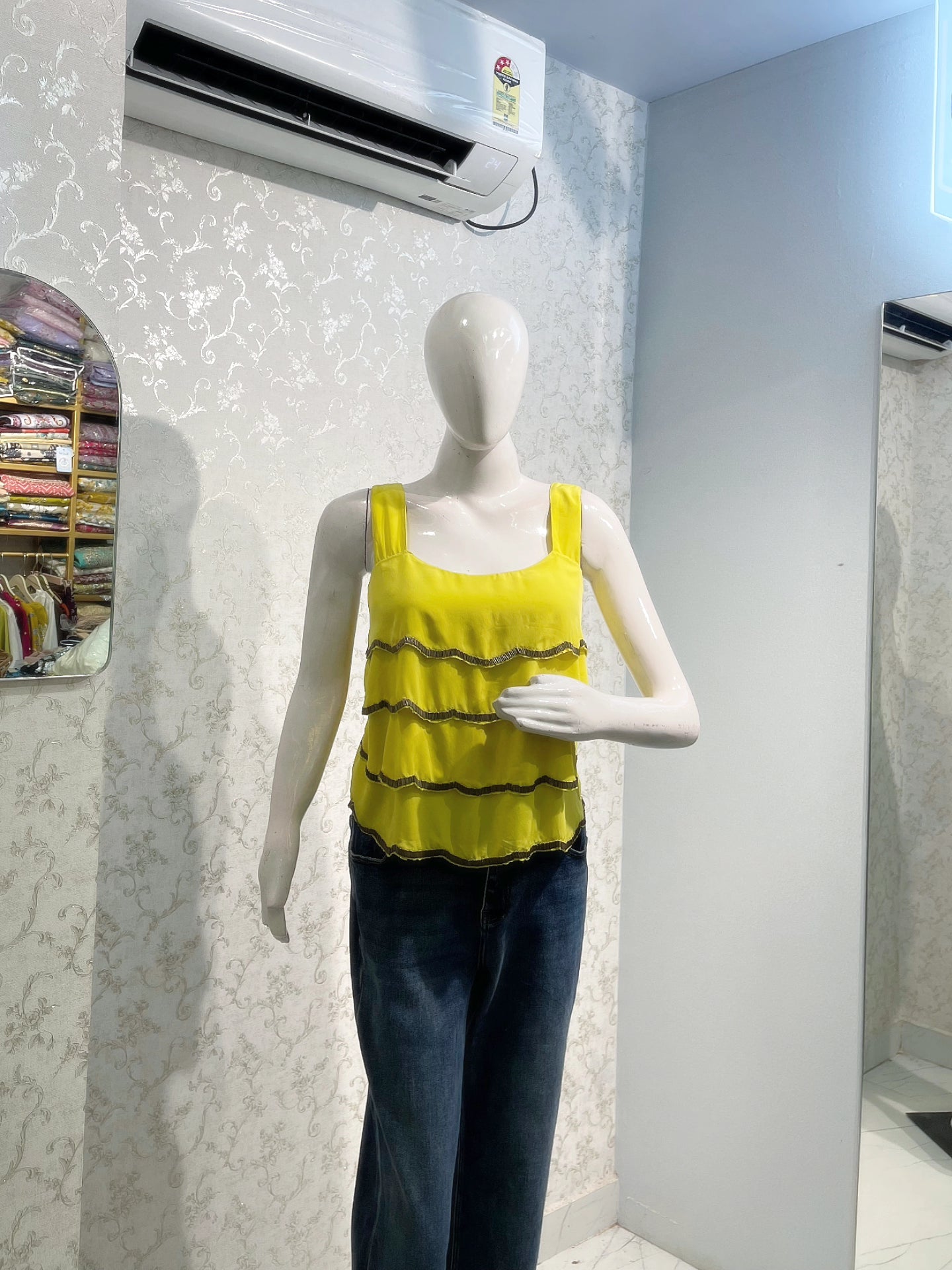 Vibrant Yellow Ruffle Y2K Sleeveless Top