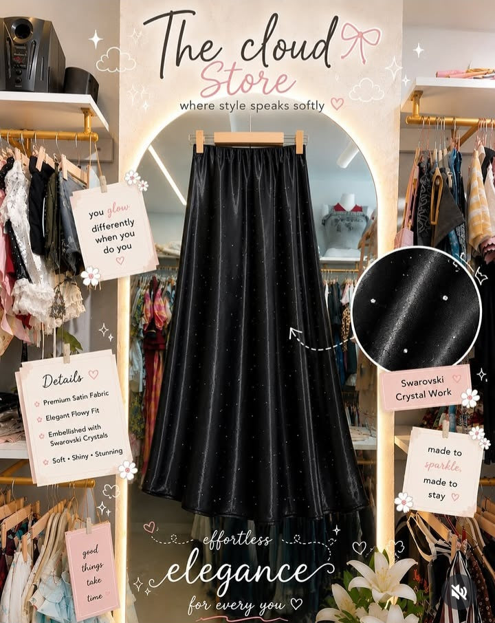 Crystal Embellished Satin Flowy Skirt