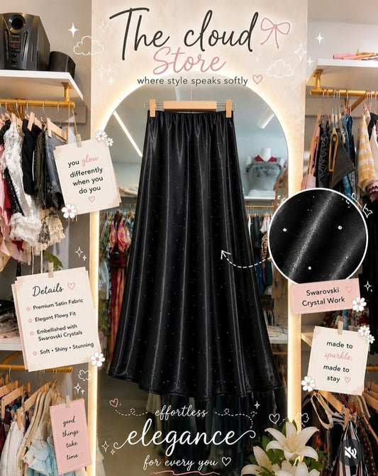 Crystal Embellished Satin Flowy Skirt
