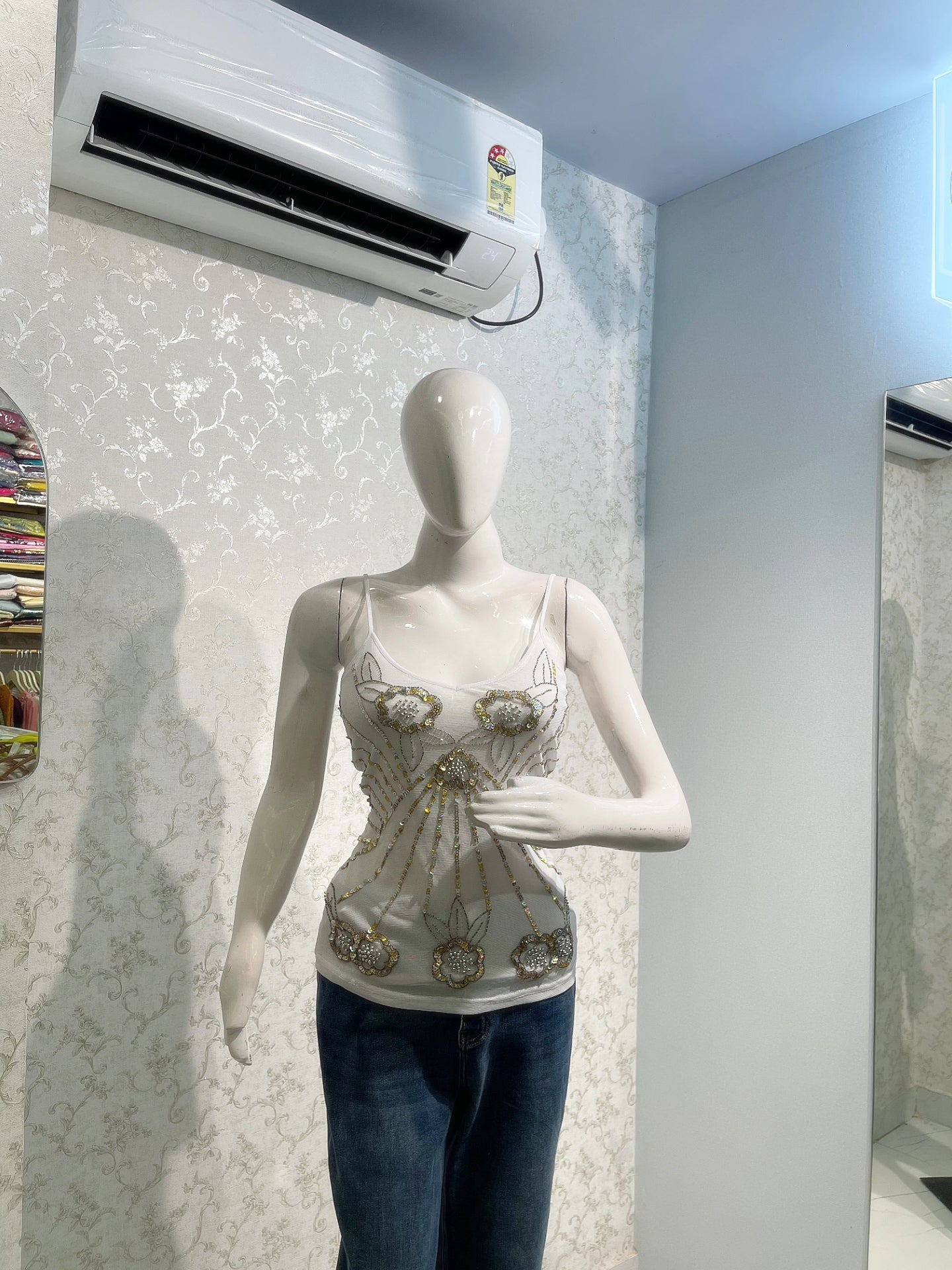 Opulent White & Gold Embellished Cami Top