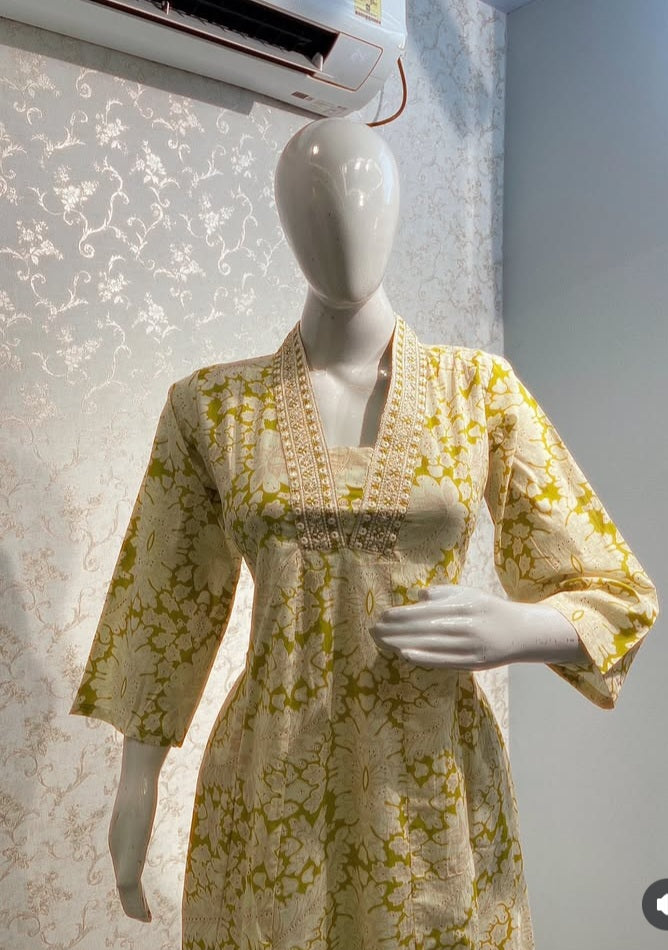 Floral Block-Print Frock Suit Set