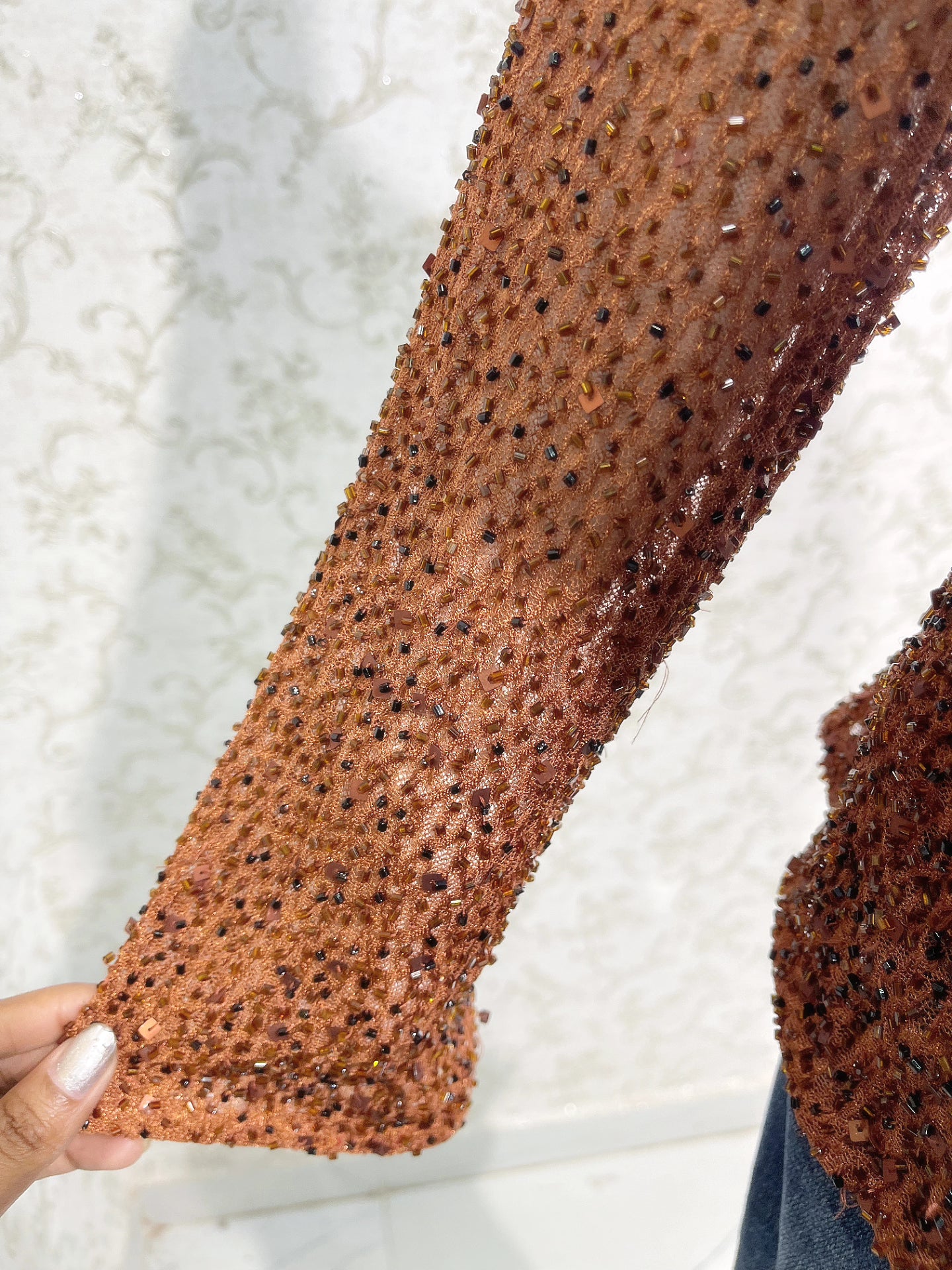 Brownish-Orange Shimmer Y2K V-Neck Top